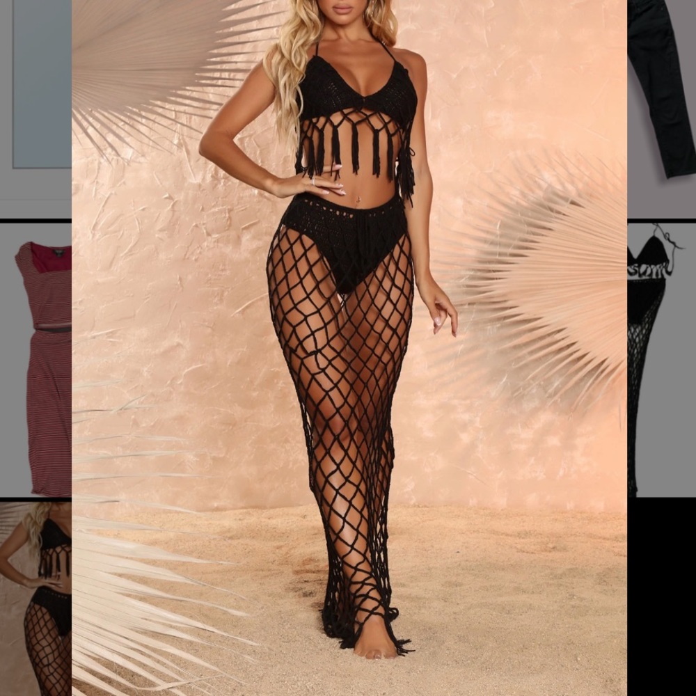 Black mesh cover up set